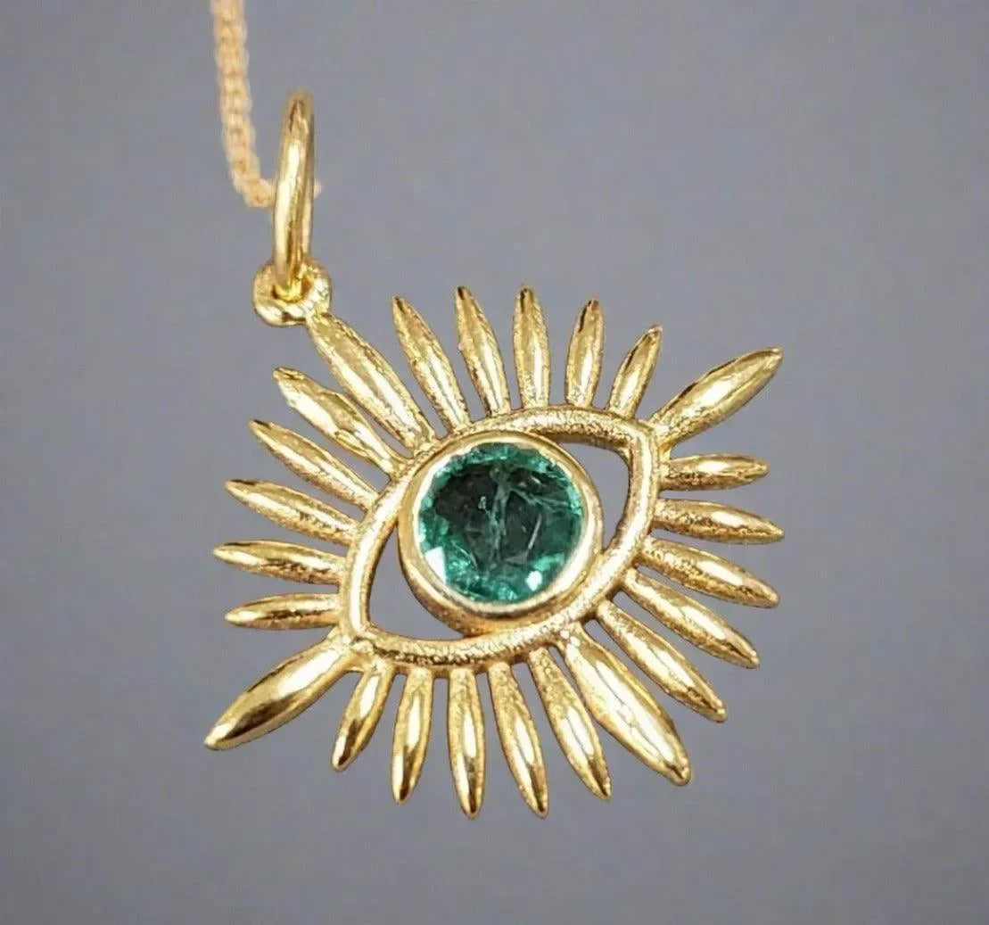 18k Gold Evil Eye Emerald Zambian Pendant Beautiful - K Jewelry Accessories