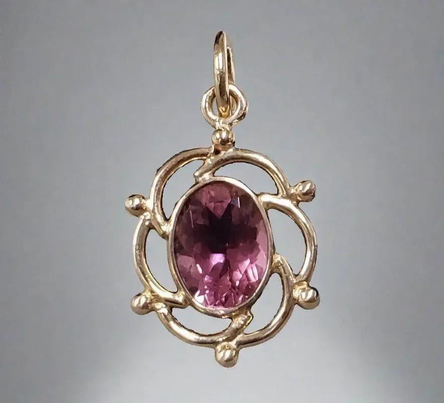 14k Gold Oval Pink Tourmaline Pendant In beautiful design - K Jewelry Accessories
