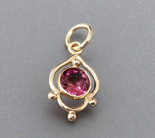 14k Gold Round Pink Tourmaline Pendant - K Jewelry Accessories