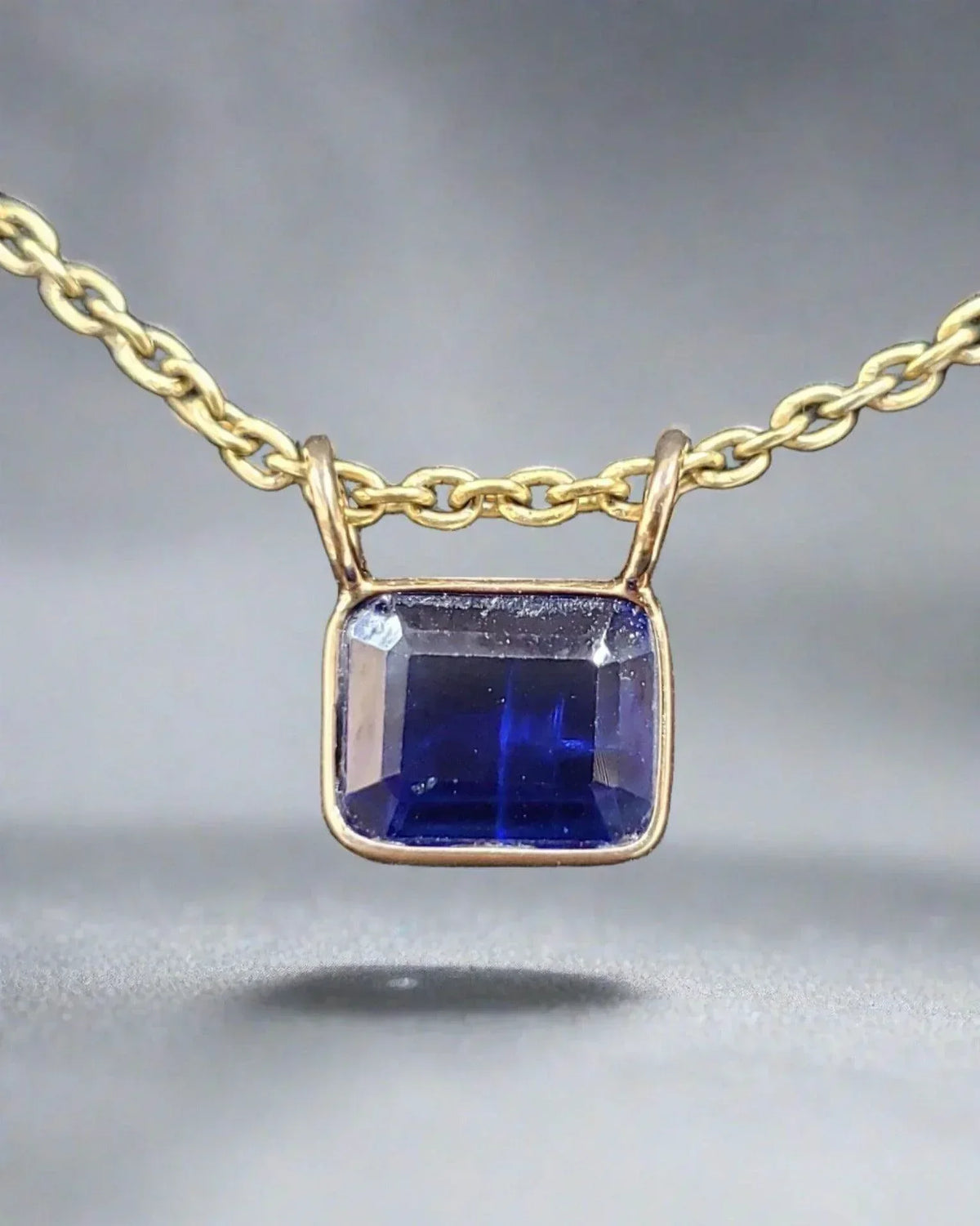 14k Gold Emerald Cut Natural Blue Kyanite Pendant - K Jewelry Accessories