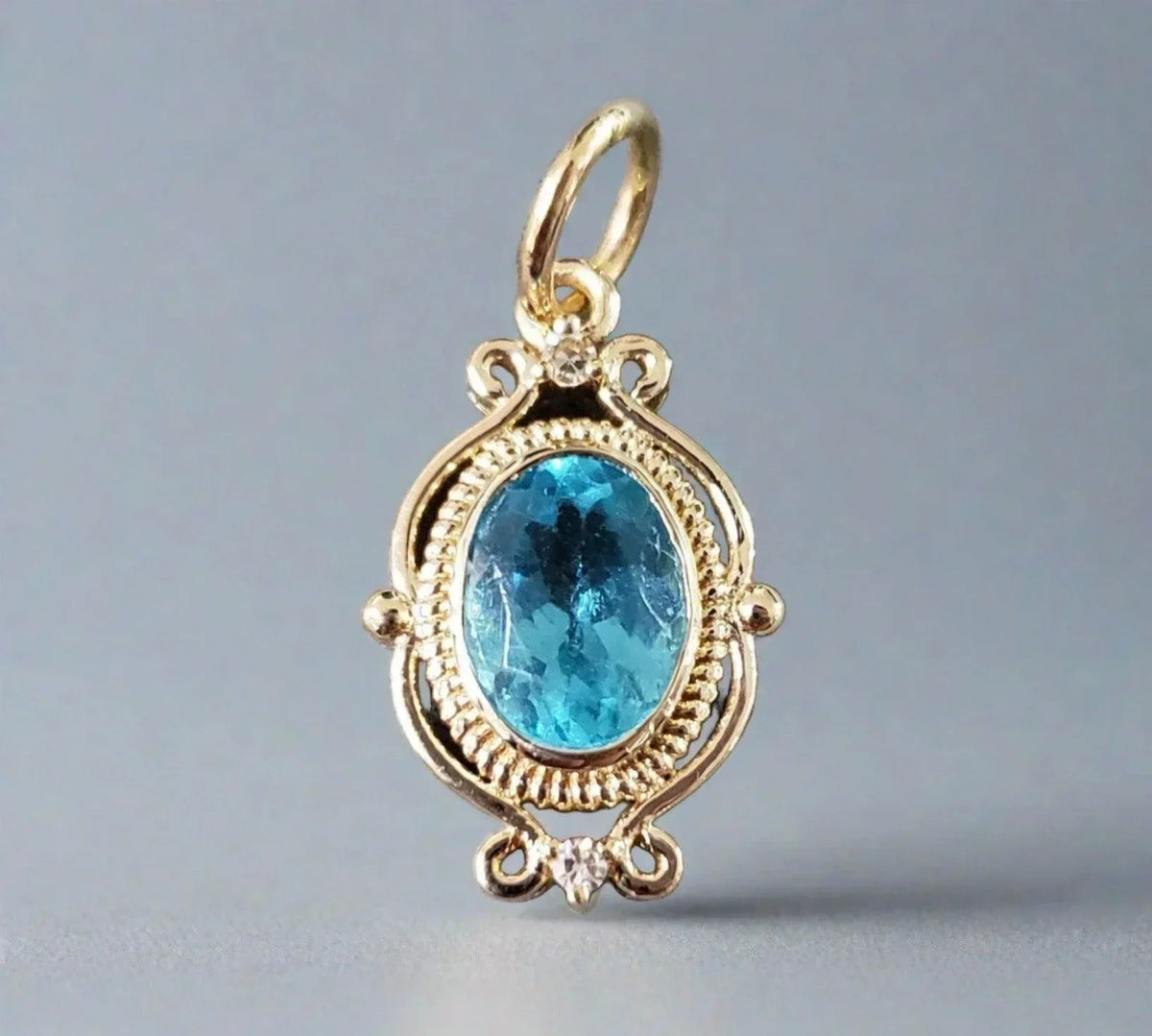 14k Gold Paraiba Apatite & Diamond Pendant - K Jewelry Accessories