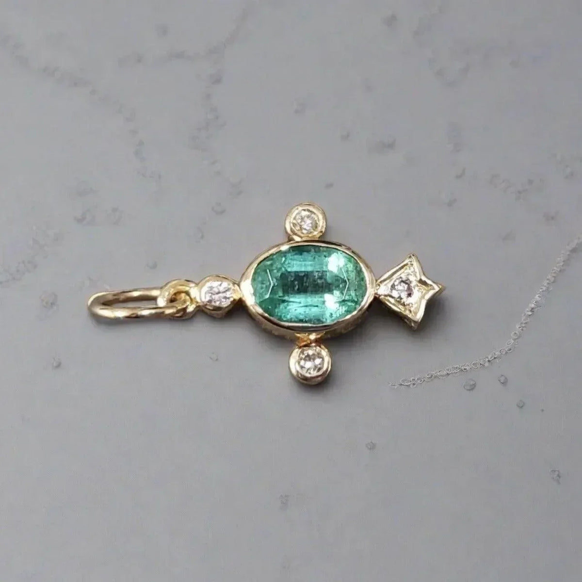 14K Gold Emerald Pendant & Diamond Dainty Charm jewelry - K Jewelry Accessories