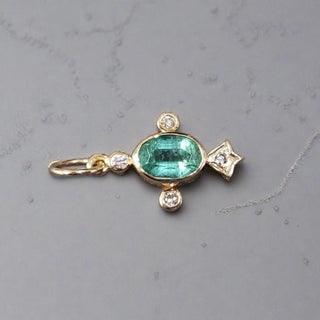 14K Gold Emerald & Diamond Dainty Pendant - K Jewelry Accessories